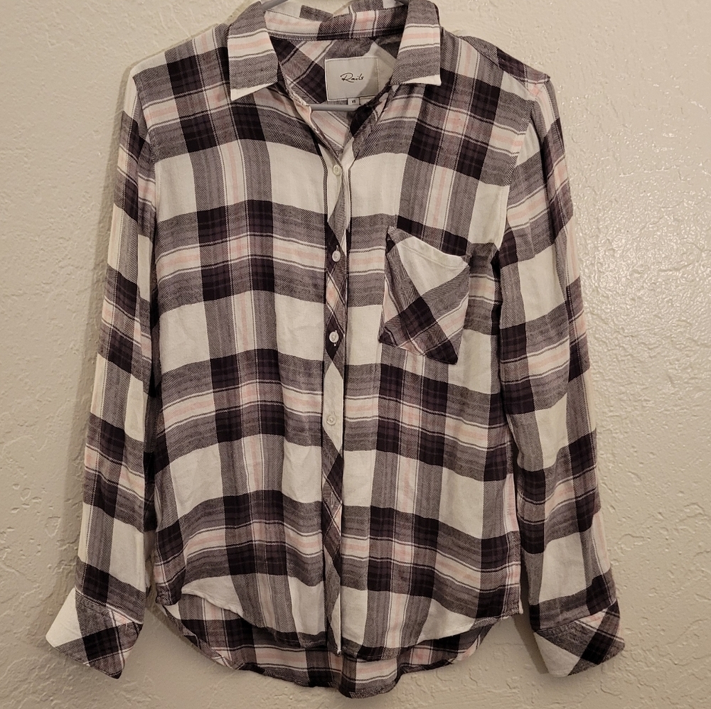 Rails Hunter White Grey Peach Button Up Xs - image 3